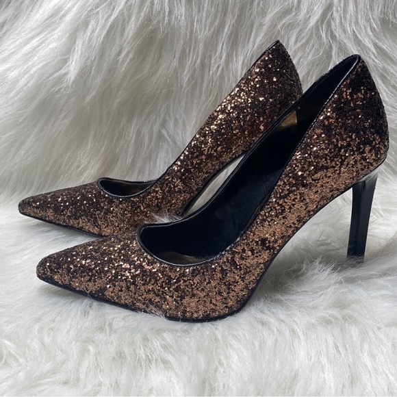 Nine West Rose Gold Glitter Pointed Toe Pumps Size 6.5 - Picture 3 of 7